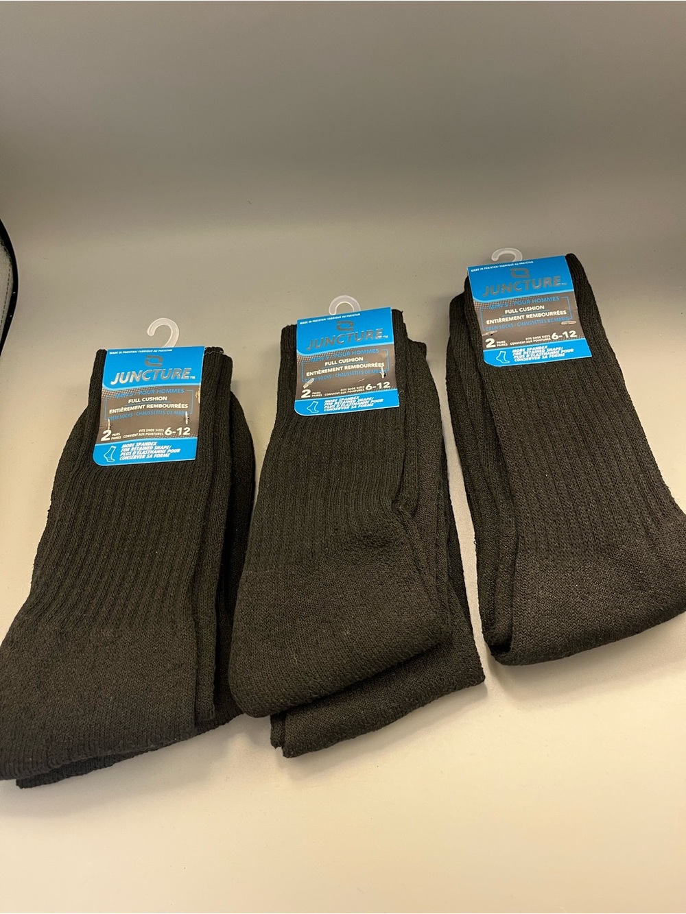 Juncture Men's Socks Size 6-12 Black Full Cushion 2 Pair Pack Crew Sock Set of 3